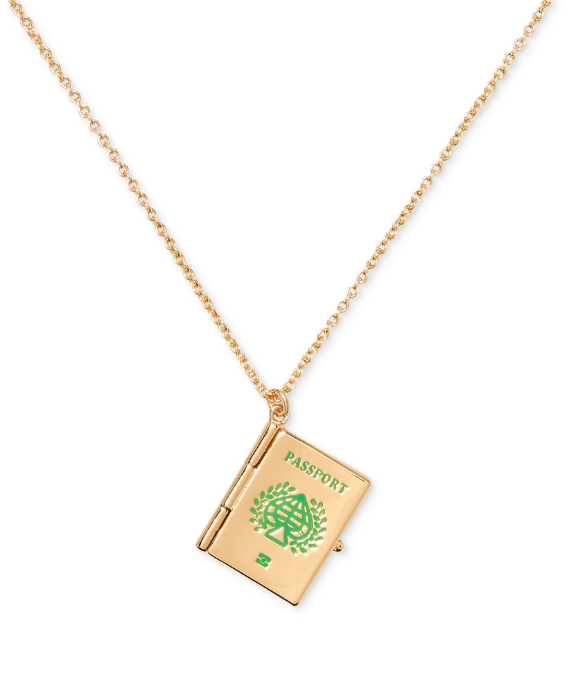 kate spade new york Gold-Tone Out of Office Passport Pendant Necklace, 16" + 3" extender