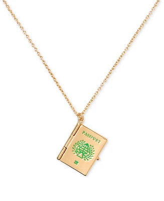 kate spade new york Gold-Tone Out of Office Passport Pendant Necklace, 16" + 3" extender