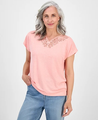 Style & Co Petite Lace-Trim Cap-Sleeve Top, Exclusively at Macy's