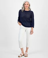 Style & Co Petite Open-Stitch 3/4-Sleeve Cotton Sweater, Exclusively at Macy's