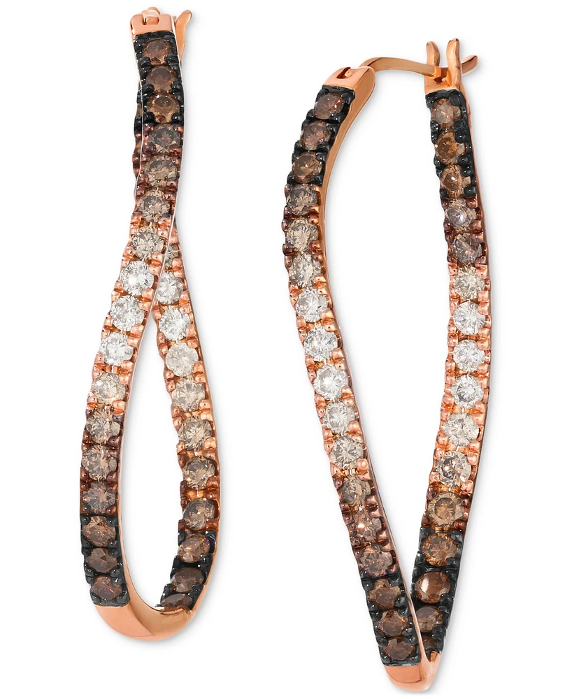 Le Vian Chocolate Ombre Diamond (1-1/2 ct. t.w.) & Nude Diamond (5/8 ct. t.w.) Hoop Earrings in 14k Rose Gold