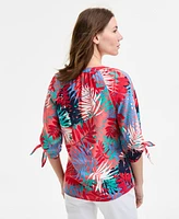 Jones New York Women's V-Neck Elbow Raglan-Sleeve Printed Blouse