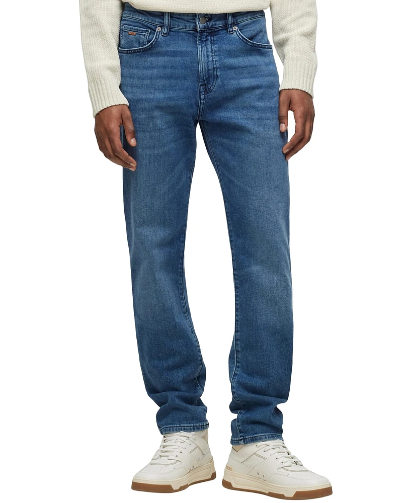 Boss by Hugo Men's Mid-Blue Comfort-Stretch Regular-Fit Jeans
