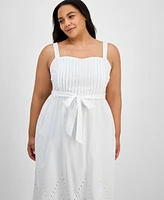 julia jordan Plus Cotton Sleeveless Eyelet-Hem Midi Dress