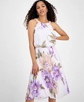 Robbie Bee Women's Floral Chiffon Halter Midi Dress