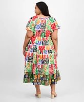 julia jordan Plus Puff-Sleeve Printed Midi Dress