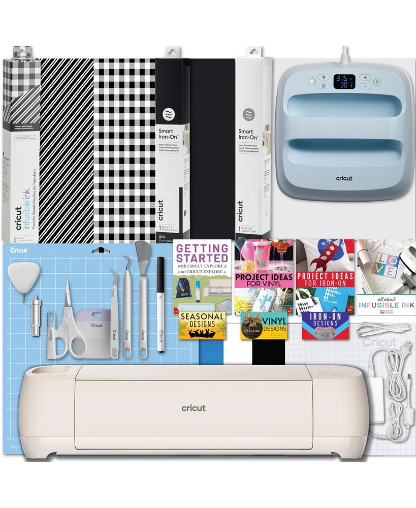 Cricut Explore 4 Cutting Machine and Easy Press 3 Combo with Htv Materials Bundle