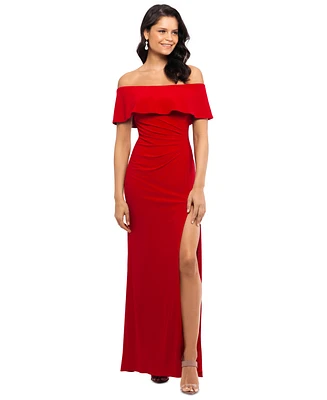 X by Xscape Petite Ruffled Off-The-Shoulder Gown