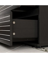 Tv stand with six drawers, media console with embossed texture, entertainment center in black wood