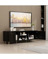 Tv stand with 4 lockers, media console metal feet, wooden entertainment center
