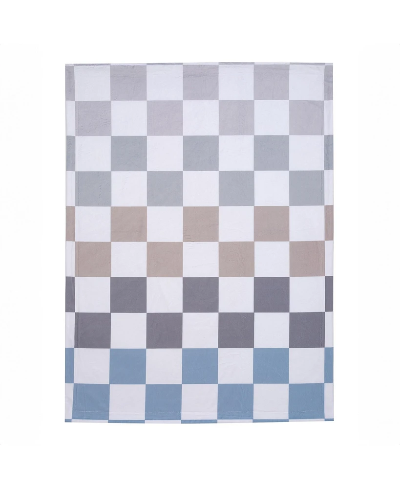 Lambs & Ivy Little Racer Soft Checkered Blue/White/Taupe Fleece Baby Blanket