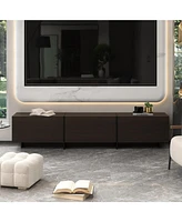 Flip-down 3-door Tv stand, black wood media console, multi-purpose entertainment center