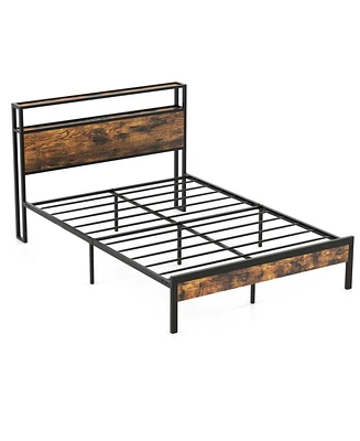 Full Bed Frame with Storage Headboard and Charging Station-Full Size
