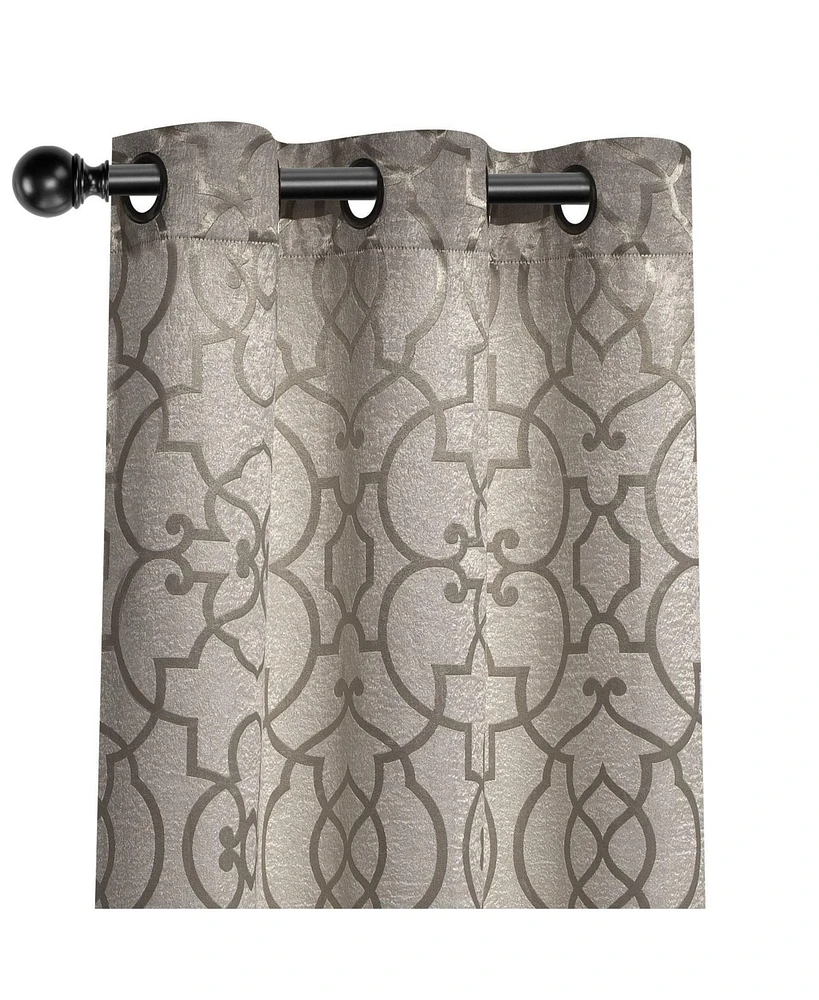 Kate Aurora 2 Piece Geo Sheen Palladian Grommet Top 88% Blackout Curtain Panels - 84 in. Long