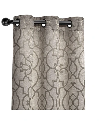 Kate Aurora 2 Piece Geo Sheen Palladian Grommet Top 88% Blackout Curtain Panels - 84 in. Long