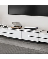 Retractable Tv stand with 4 drawers, media console metal handles and feet, splicable entertainment center