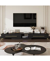Retractable Tv stand with 4 drawers, media console metal handles and feet, splicable entertainment center