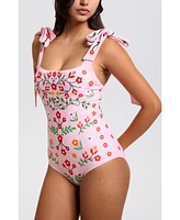 Jessie Zhao New York Women's Pink Floral Harmony Embroidered Swimsuit