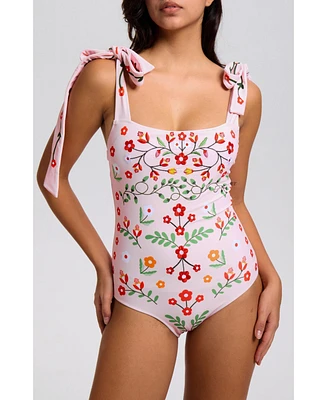 Jessie Zhao New York Women's Pink Floral Harmony Embroidered Swimsuit