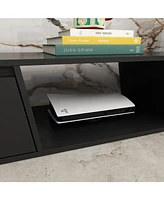 Tv stand with 4 drawers, Retractable black entertainment center, non-slip wooden media console