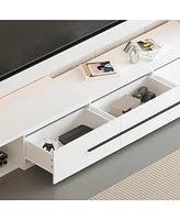 Tv stand with 3 drawers, retractable media console, entertainment center in white wood
