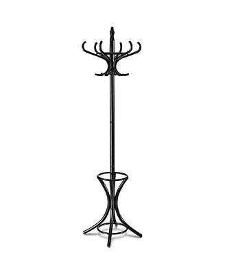 Wood Standing Hat Coat Rack with Umbrella Stand