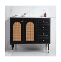 Casainc 36" Bathroom Vanity with Ceramic Sink, Rattan Storage Cabinet Two Doors and Drawer