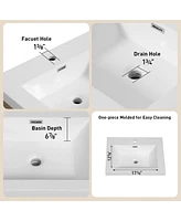 Casainc 24" Wall-Mounted Bathroom Vanity with Sink, Floating Storage Cabinet Stone Resin Countertop and Soft Close Drawers, Natural Oak