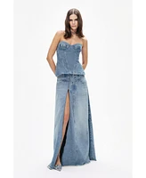 Nocturne Women's Sweetheart Neckline Denim Blouse