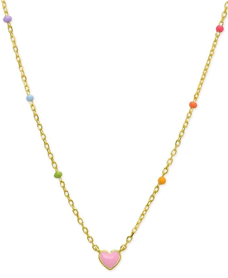 Lily Nily Girls Pink Enamel Heart Necklace in 18K Gold over Sterling Silver