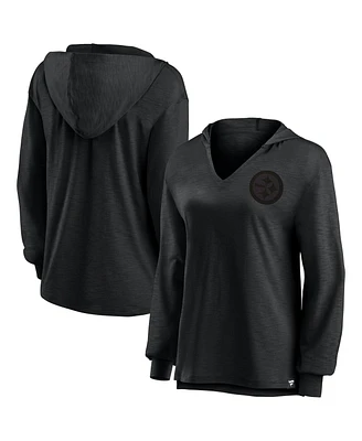 Fanatics Women's Pittsburgh Steelers Blackout Slub Hoodie V-Neck Long Sleeve T-Shirt