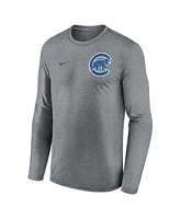 Nike Men's Heather Charcoal Chicago Cubs 2-Hit Legend Performance Long Sleeve T-Shirt