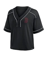 Fanatics Women's Black Boston Red Sox Oversized Champ Game Midi Cropped V-Neck T-Shirt