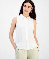 I.n.c. International Concepts Petite Spread-Collar Button-Front Top, Exclusively at Macy's