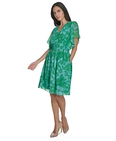 Jessica Howard Petite V-Neck Smocked-Waist Chiffon Dress