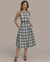 Donna Karan New York Women's Gingham-Print Belted A-Line Dress