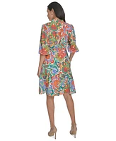 Jessica Howard Women's Printed Tie-Waist Balloon-Sleeve Dress