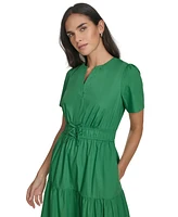 Jessica Howard Women's Cotton Tiered Split-Neck Maxi Dress