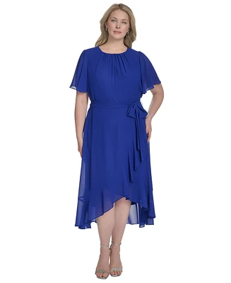 Jessica Howard Plus Chiffon Tie-Waist Ruffle-Trim Midi Dress