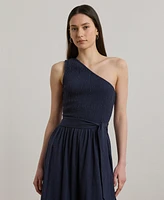 Lauren Ralph Women's Belted Slub Jersey One-Shoulder Dress