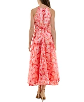 Taylor Women's Floral-Trim Bow-Waist Midi Dress