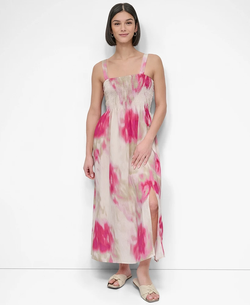 Dkny Women's Printed Rumpled Voile Smocked Dress