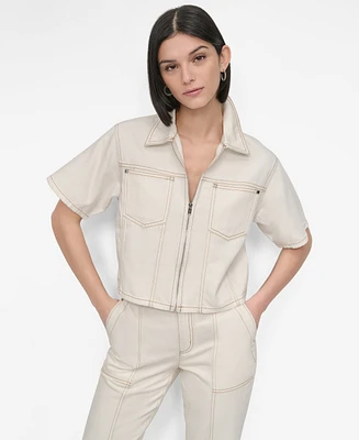 Dkny Women's Contrast-Stitched Denim Zip-Front Jacket