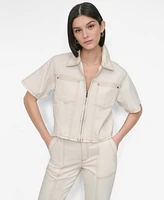 Dkny Women's Contrast-Stitched Denim Zip-Front Jacket