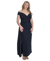 Eliza J Plus Off-The-Shoulder Sweetheart Side-Split Gown