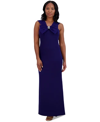 Jessica Howard Women's V-Neck Sleeveless Bow-Trim Gown
