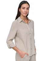 Dkny Jeans Petite Cotton Roll-Tab Shirt