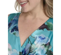 Eliza J Plus Printed Satin High-Low Midi Dress