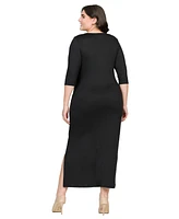24seven Comfort Apparel Fitted V-Neck Side Slit Maxi Dress