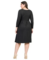 24seven Comfort Apparel Plus Long Sleeve Fit and Flare Midi Dress